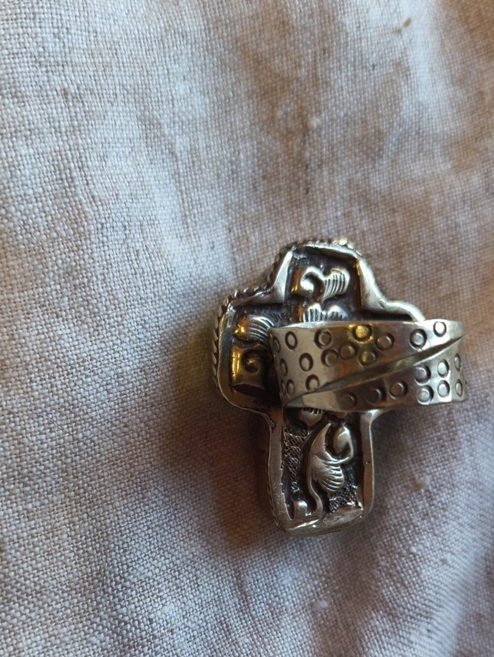 Artisan Lavender Cross Stone Ring in Silver Tone - Picture 2 of 6